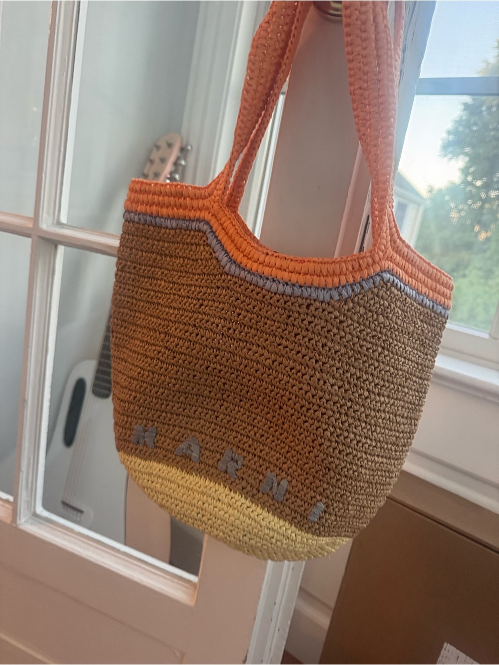 Marni Handwoven Straw Tote in Brown, Orange & Yellow - Picture 4 of 6